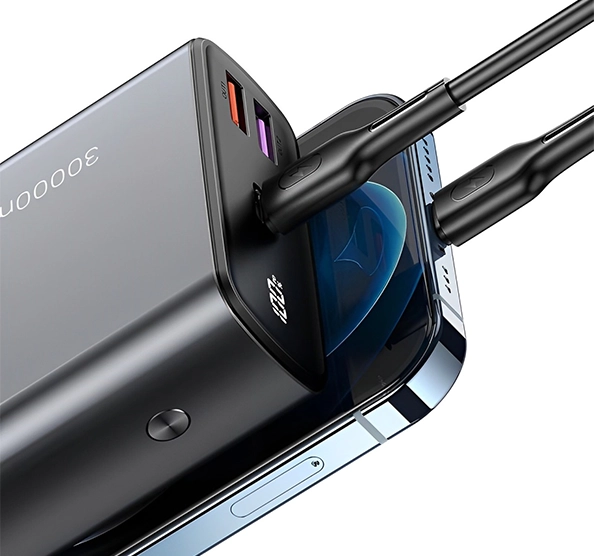 בנק כוח USAMS 30000mAH עם כבל USB-C ל-USB-C, תומך בטעינה מהירה QC3.0 ו-PD